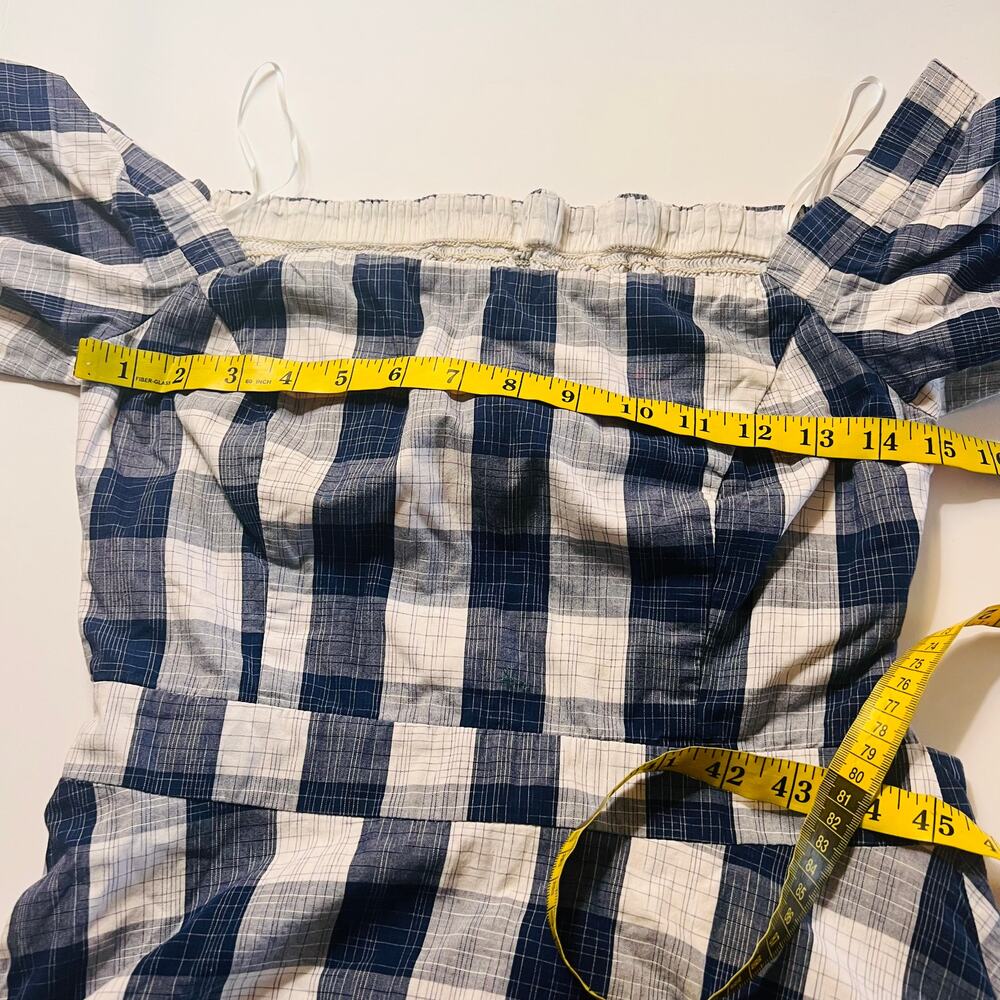 Adelyn Rae Daisy Dress Size Medium Gingham Off Shoulder Open Back Blue White - Picture 11 of 15